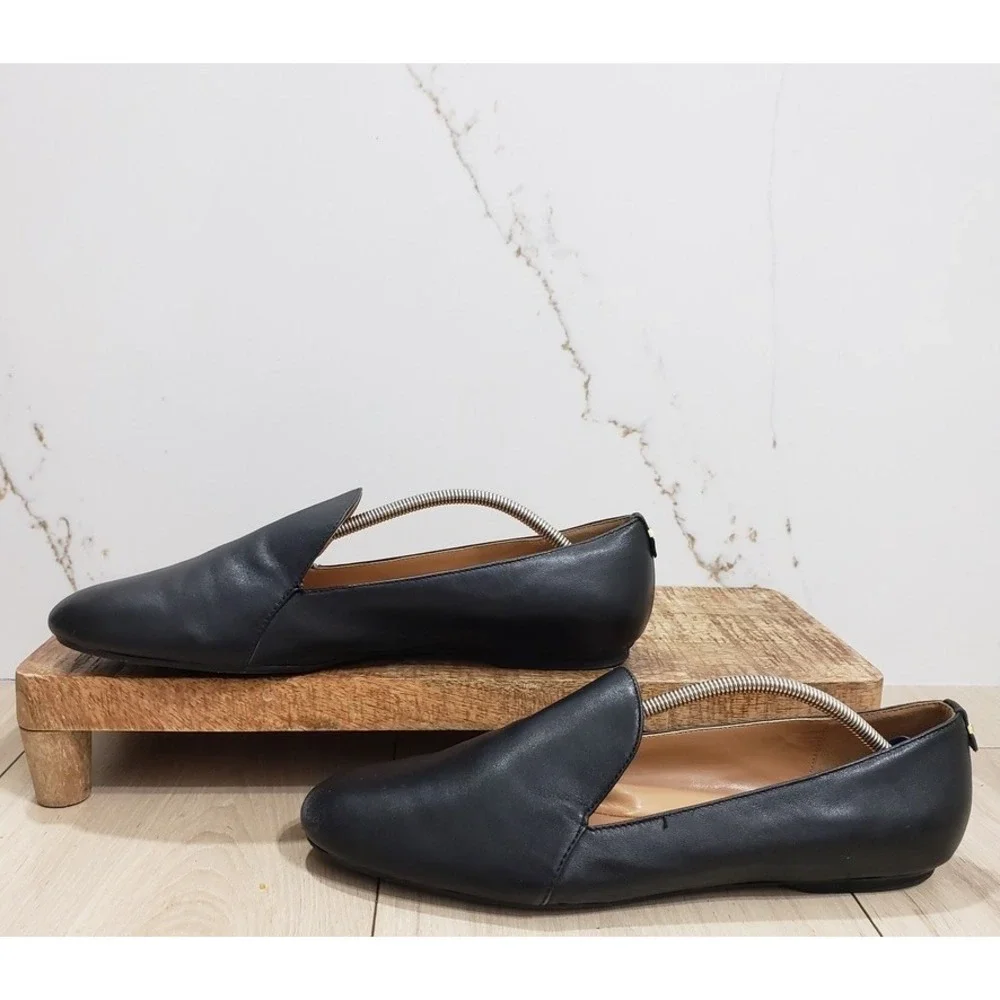 Calvin Klein Orabela Leather Flats Womens 10 Black Loafer Ballet Minimalist‎